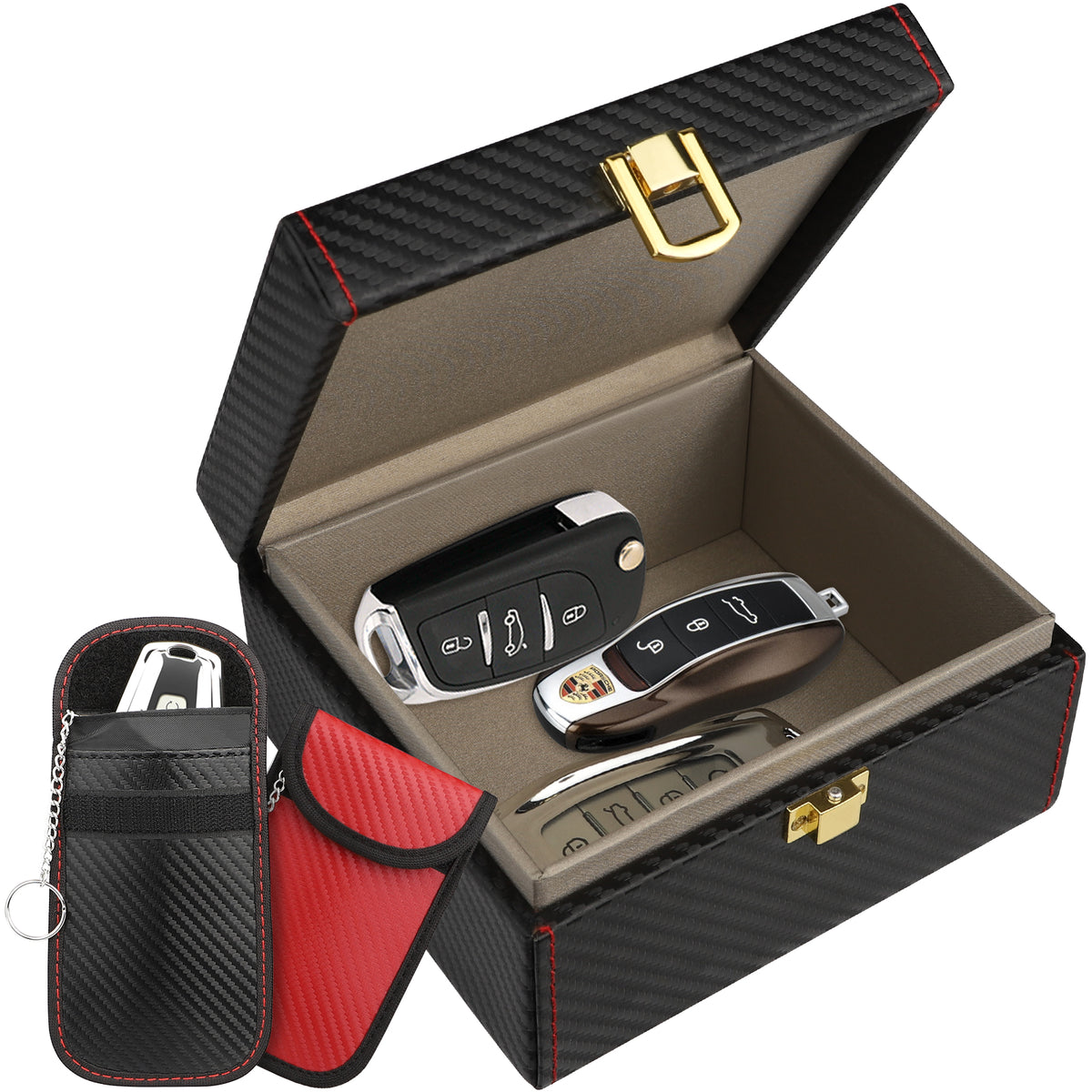 Diyife Faraday Box, RFID Box for Car Keys with 2 Pouch|Faraday Cage Key Fob Protector, Carbon Fiber Signal Blocker for Keyless Fob, Anti Theft Faraday Bags for Car Keys, Phones