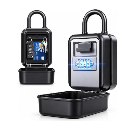 Diyife Large Key Safe Wall Mounted for Car Keys Outdoor with Light Up Dials Waterproof,4 Digit Combination Lock Box with Protective Cover for Rentals Airbnb House Garage, Internal Dimensions:90x60x46mm
