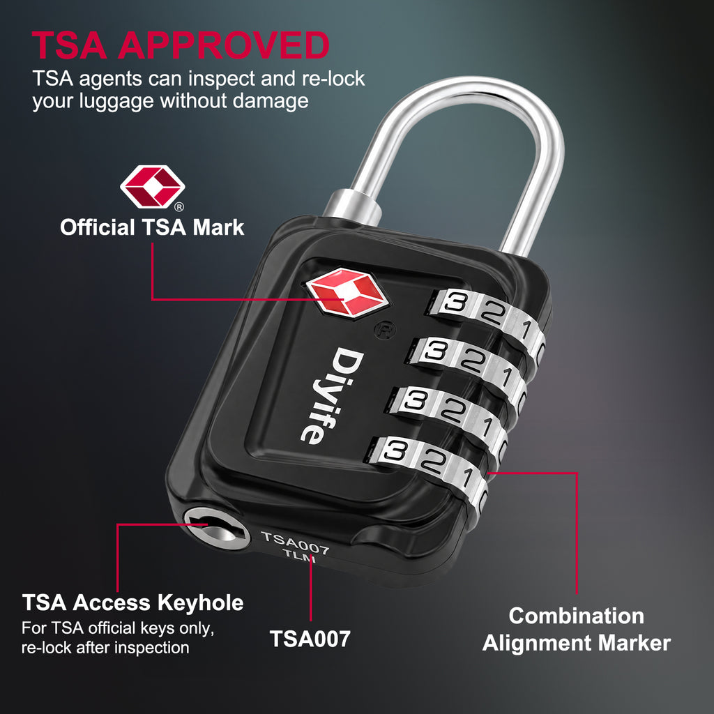 Diyife TSA Luggage Padlock, 4 Digit Combination Lock, Airplane Travel Lock for Suitcase, Gym Bag, Backpack, Case